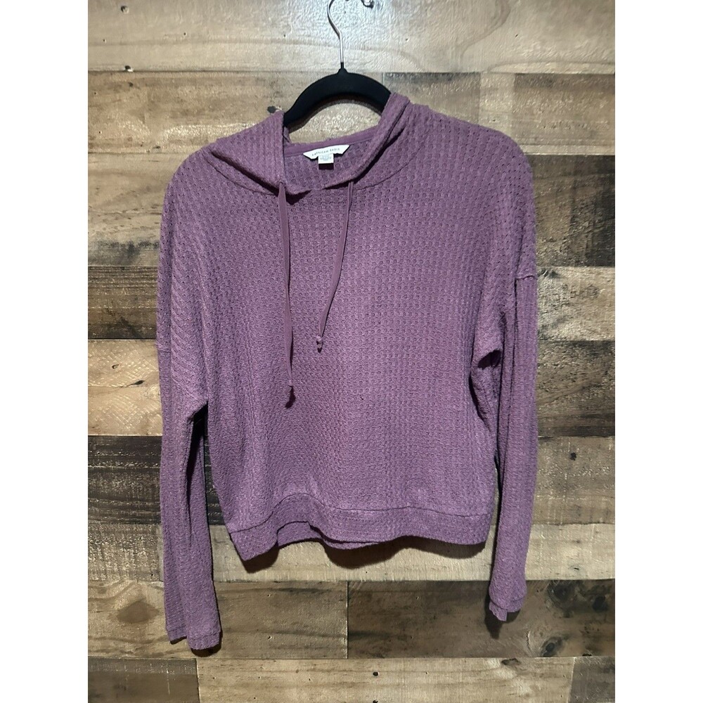 American Eagle Purple Waffle Sweatshirt Hooded Long Sleeve Small